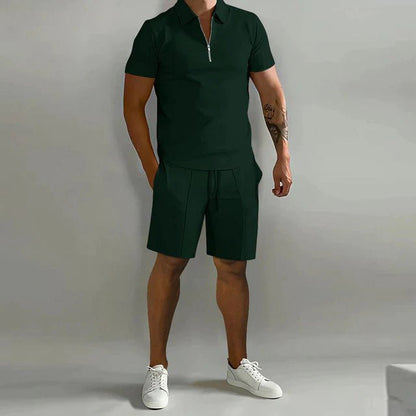 George | Polo Shorts Set Black Short Sleeve Zip for Men