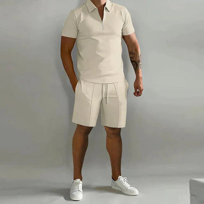 George | Polo Shorts Set Black Short Sleeve Zip for Men
