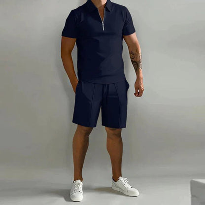 George | Polo Shorts Set Black Short Sleeve Zip for Men