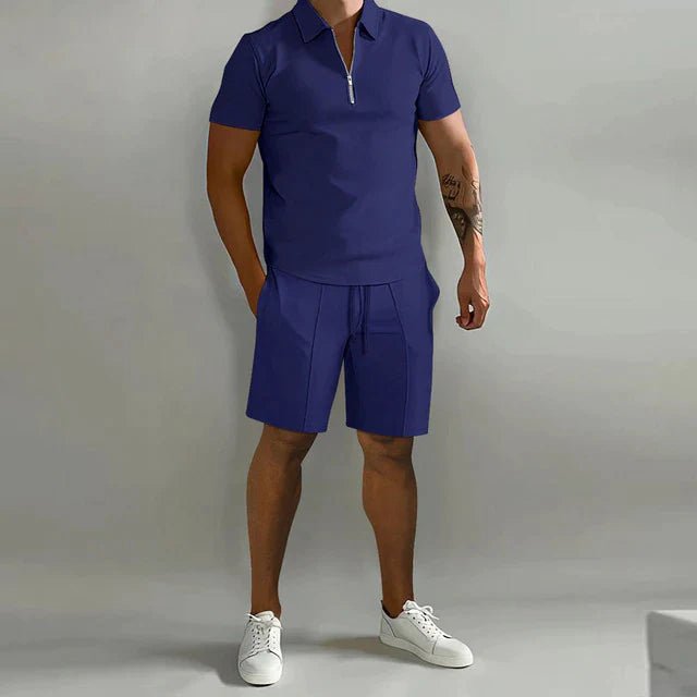 George | Polo Shorts Set Black Short Sleeve Zip for Men