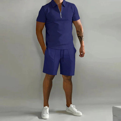 George | Polo Shorts Set Black Short Sleeve Zip for Men