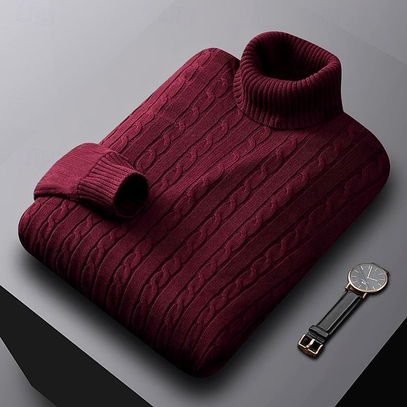 Basil | Cable Knit Sweater Grey Turtleneck for Men