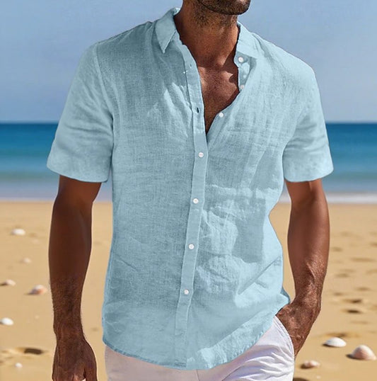 Henry | Shirt Light Blue Linen Relaxed Fit Short Sleeve for Men