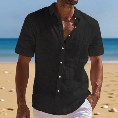 Henry | Shirt Light Blue Linen Relaxed Fit Short Sleeve for Men