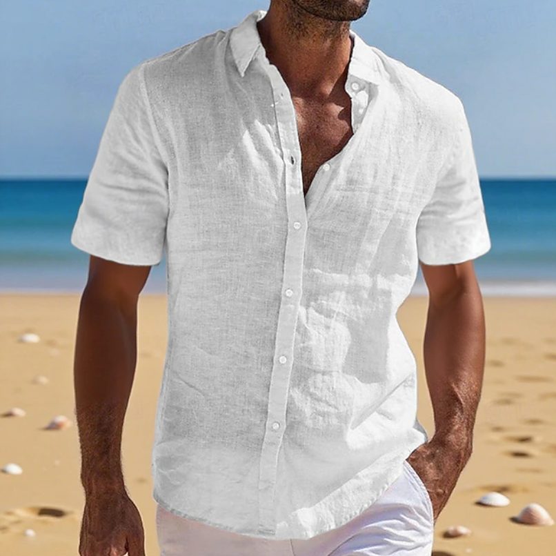 Henry | Shirt Light Blue Linen Relaxed Fit Short Sleeve for Men
