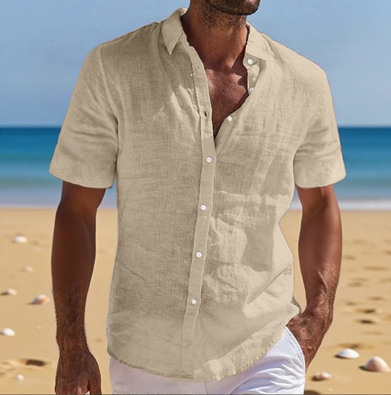 Henry | Shirt Light Blue Linen Relaxed Fit Short Sleeve for Men