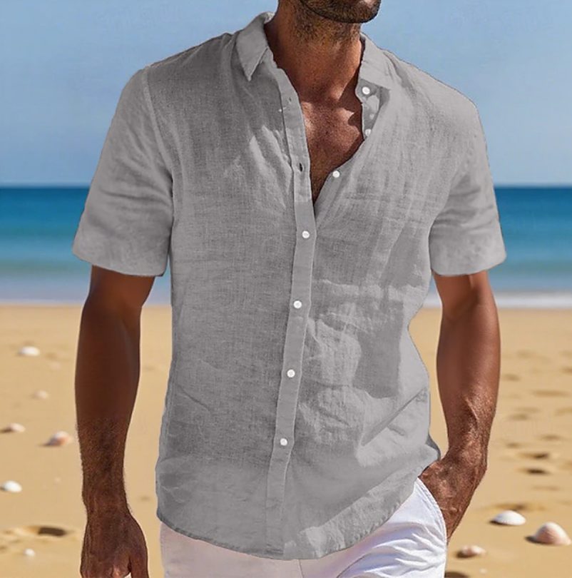 Henry | Shirt Light Blue Linen Relaxed Fit Short Sleeve for Men
