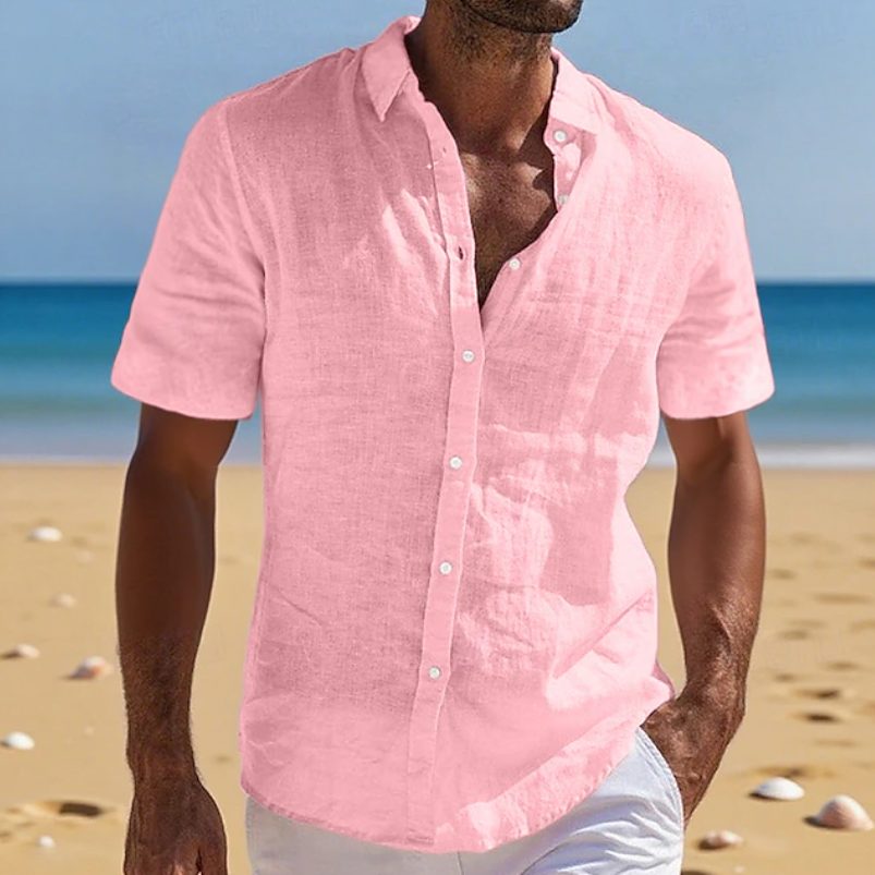 Henry | Shirt Light Blue Linen Relaxed Fit Short Sleeve for Men