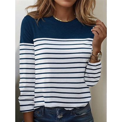 Thomasina | Long Sleeve Top Navy White Striped Crew Neck for Women