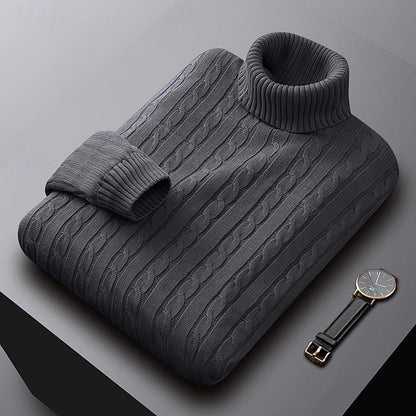 Basil | Cable Knit Sweater Grey Turtleneck for Men