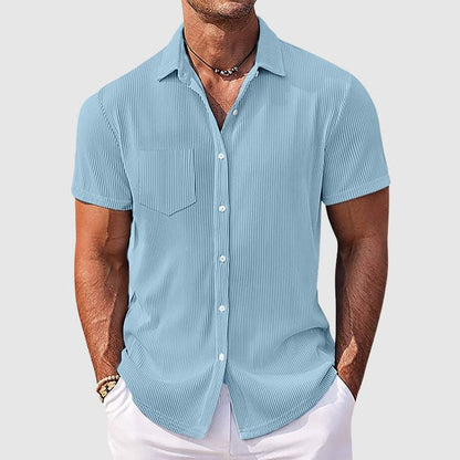 Edmund | Shirt Sky Blue Ribbed Short Sleeve Button-Front for Men