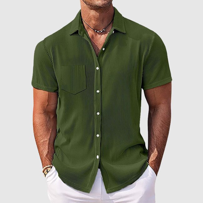 Edmund | Shirt Sky Blue Ribbed Short Sleeve Button-Front for Men