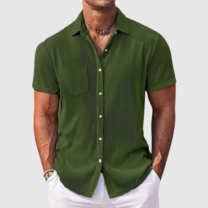 Edmund | Shirt Sky Blue Ribbed Short Sleeve Button-Front for Men