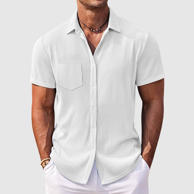 Edmund | Shirt Sky Blue Ribbed Short Sleeve Button-Front for Men