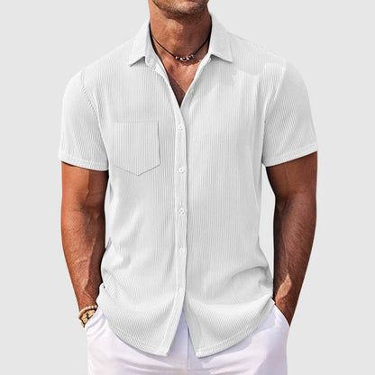 Edmund | Shirt Sky Blue Ribbed Short Sleeve Button-Front for Men
