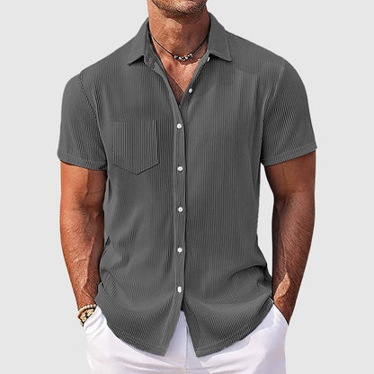 Edmund | Shirt Sky Blue Ribbed Short Sleeve Button-Front for Men
