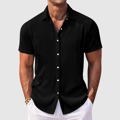 Edmund | Shirt Sky Blue Ribbed Short Sleeve Button-Front for Men