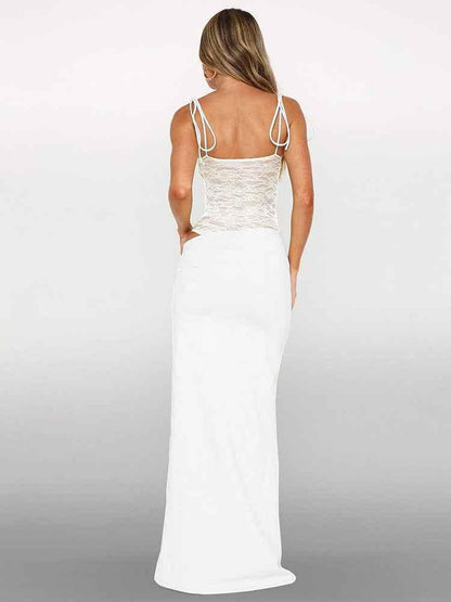 Roselyn | Maxi Party Dress Burgundy Lace Corset Tie-Strap for Women