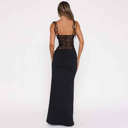 Roselyn | Maxi Party Dress Burgundy Lace Corset Tie-Strap for Women