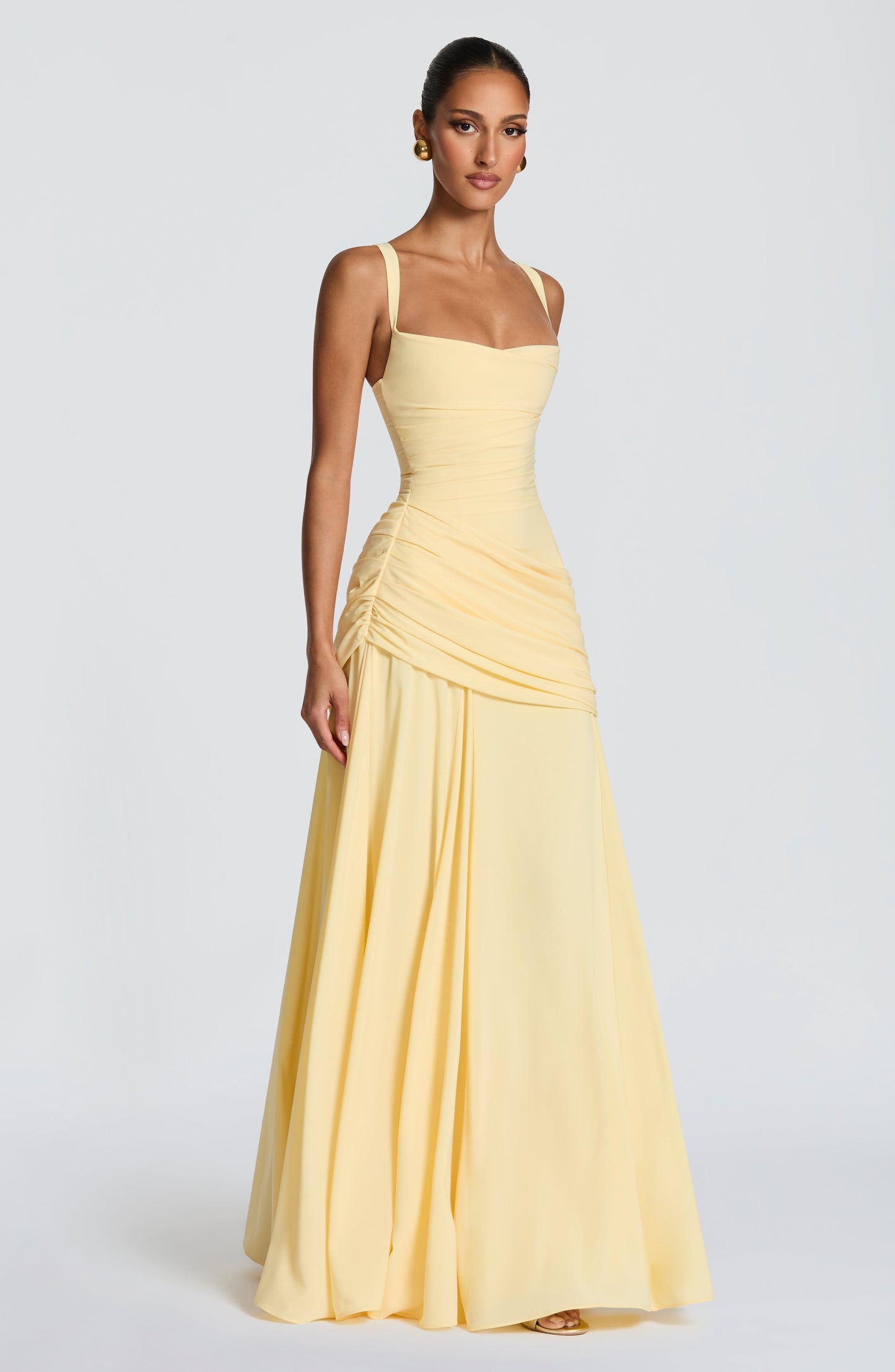 Elspeth | Maxi Dress Butter Yellow Ruched A-Line Sleeveless for Women