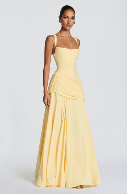 Elspeth | Maxi Dress Butter Yellow Ruched A-Line Sleeveless for Women