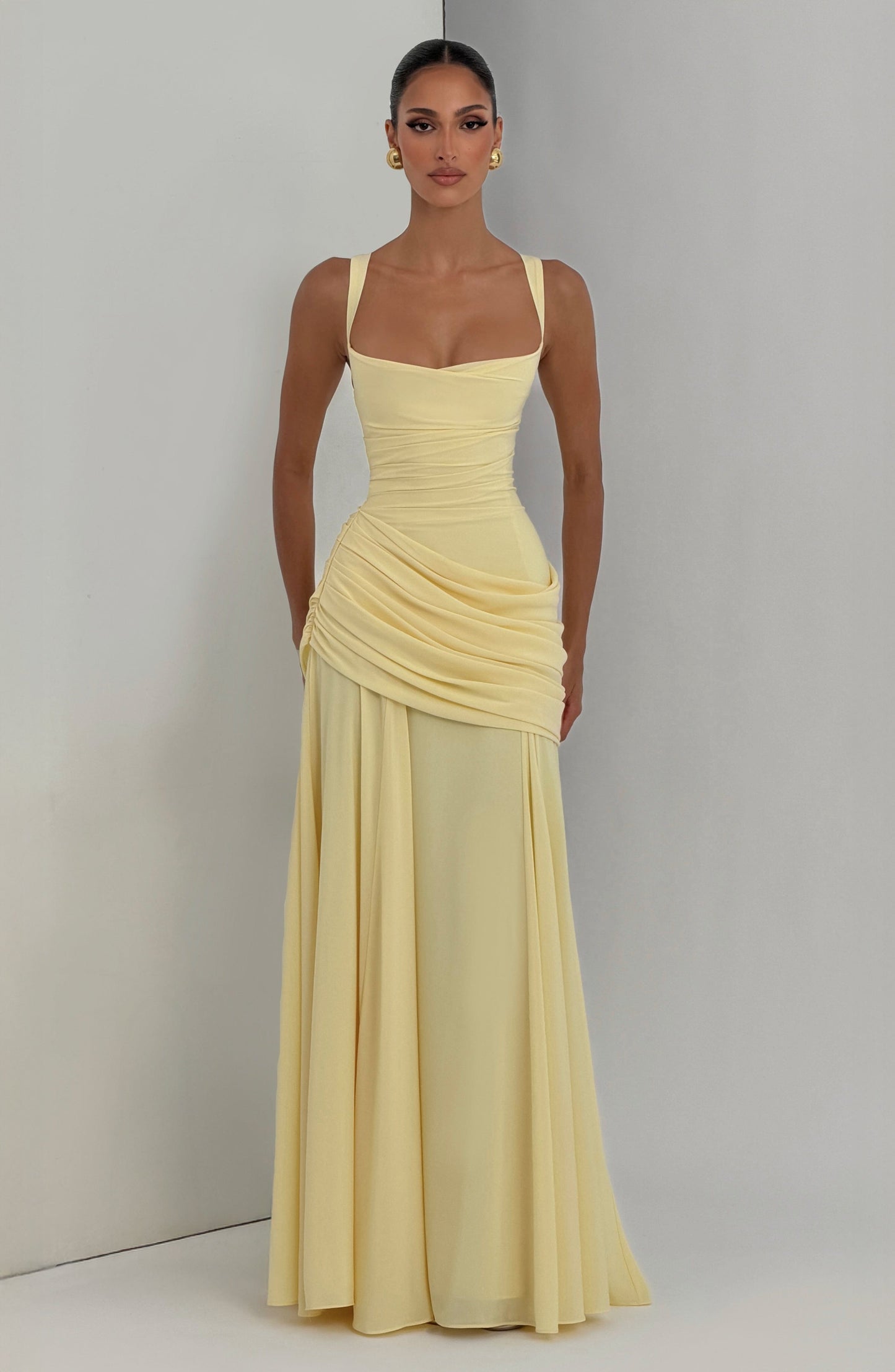 Elspeth | Maxi Dress Butter Yellow Ruched A-Line Sleeveless for Women