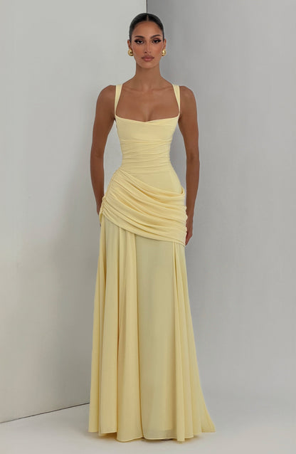 Elspeth | Maxi Dress Butter Yellow Ruched A-Line Sleeveless for Women