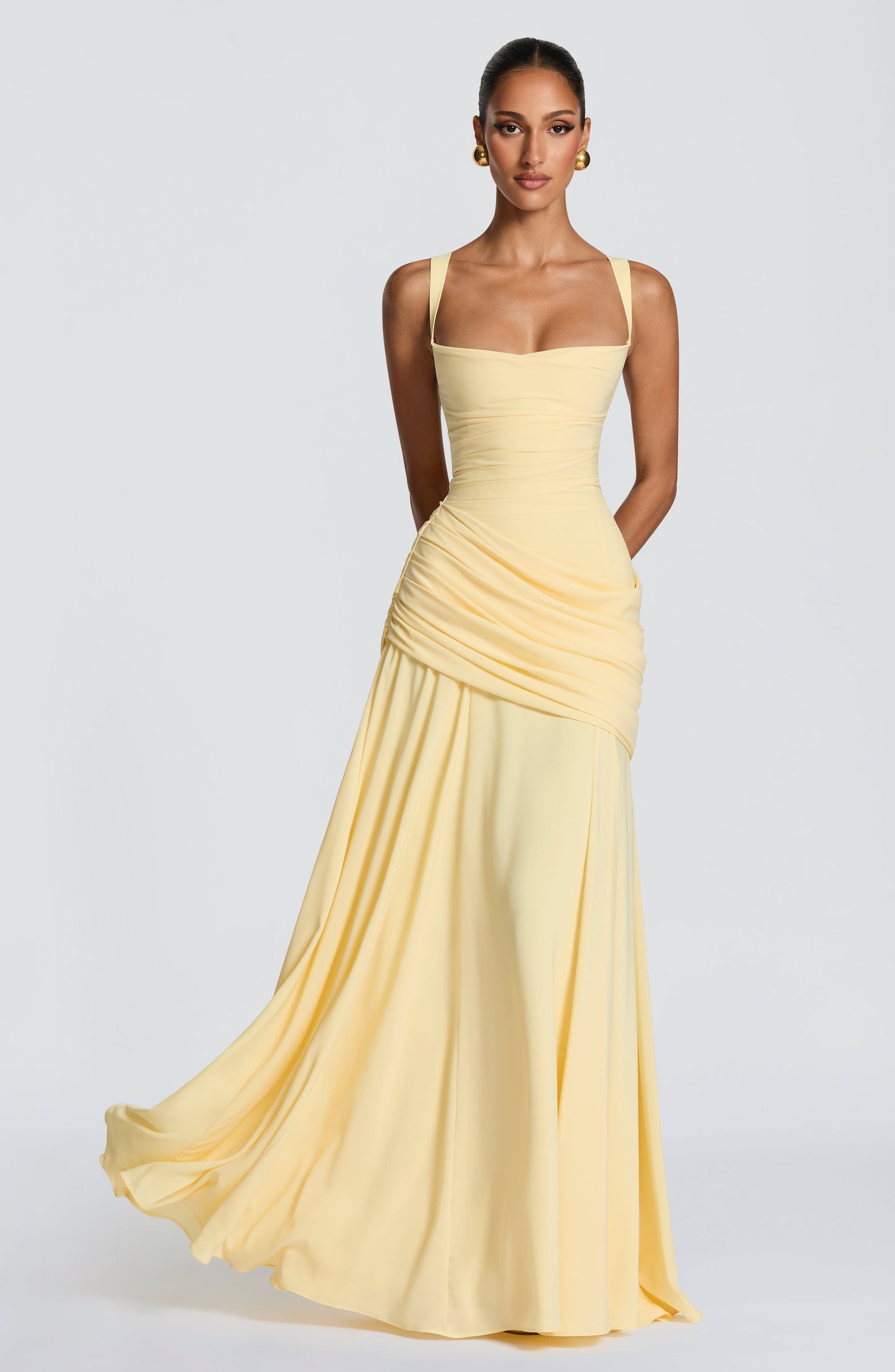 Elspeth | Maxi Dress Butter Yellow Ruched A-Line Sleeveless for Women