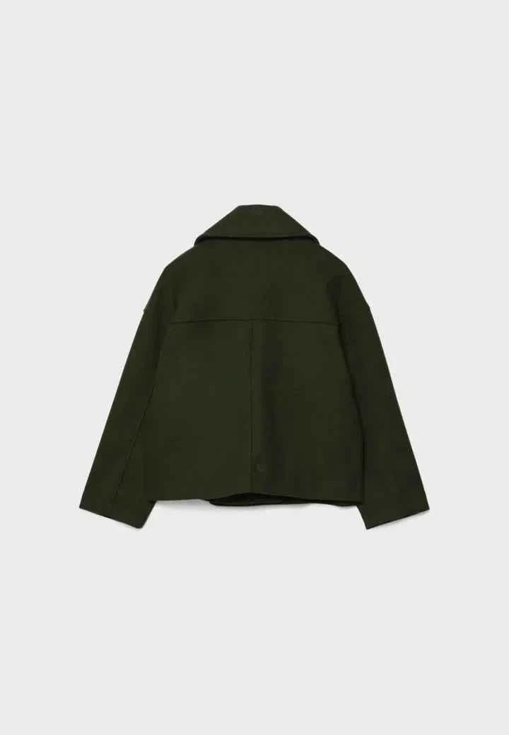 Faye | Cropped Jacket Taupe Wool-Blend Double-Breasted for Women