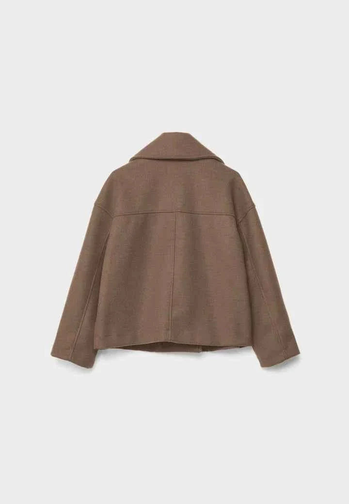 Faye | Cropped Jacket Taupe Wool-Blend Double-Breasted for Women