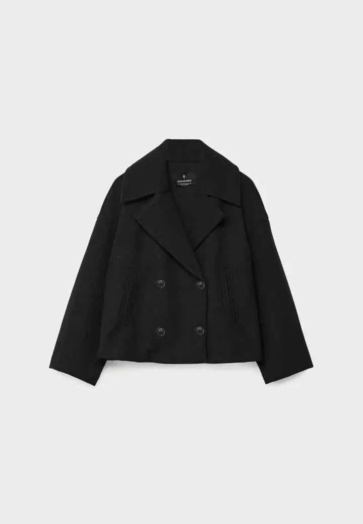 Faye | Cropped Jacket Taupe Wool-Blend Double-Breasted for Women