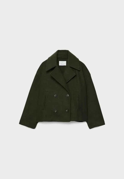 Faye | Cropped Jacket Taupe Wool-Blend Double-Breasted for Women