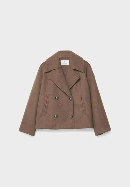 Faye | Cropped Jacket Taupe Wool-Blend Double-Breasted for Women