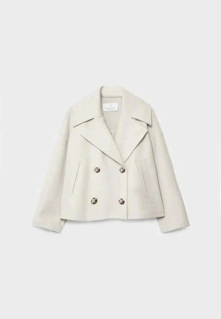 Faye | Cropped Jacket Taupe Wool-Blend Double-Breasted for Women
