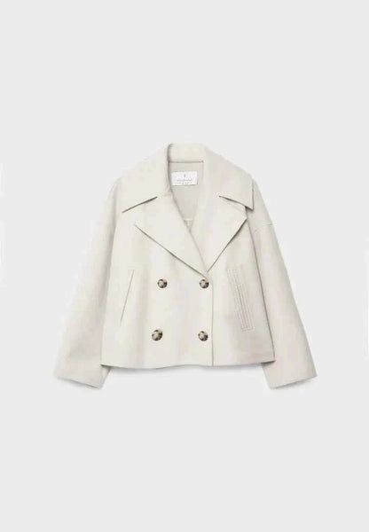 Faye | Cropped Jacket Taupe Wool-Blend Double-Breasted for Women