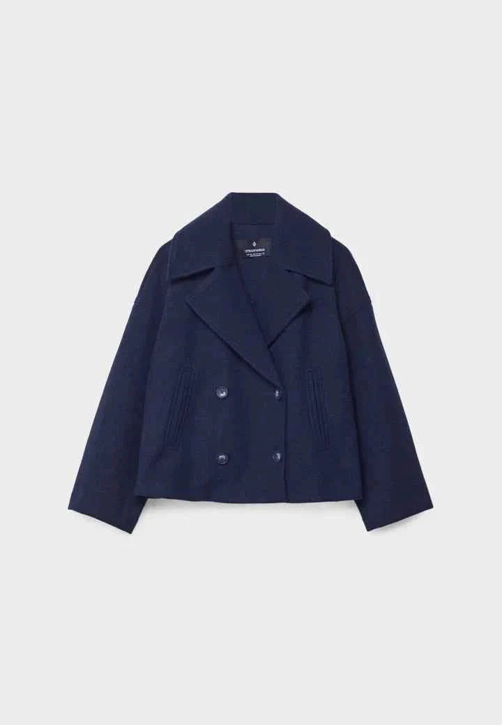 Faye | Cropped Jacket Taupe Wool-Blend Double-Breasted for Women