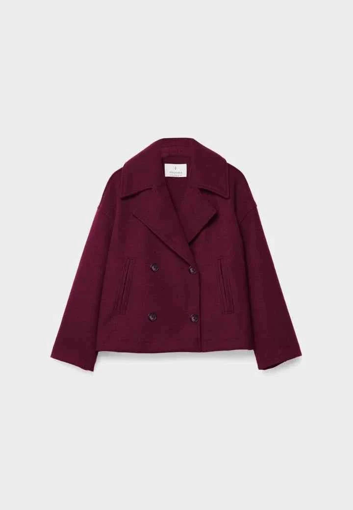 Faye | Cropped Jacket Taupe Wool-Blend Double-Breasted for Women