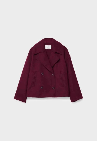 Faye | Cropped Jacket Taupe Wool-Blend Double-Breasted for Women