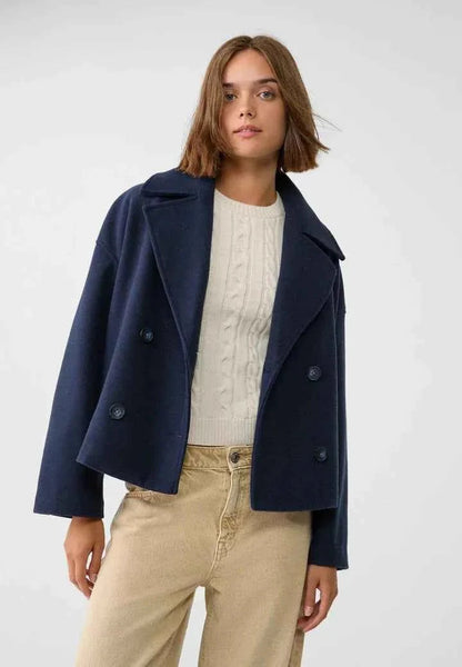 Faye | Cropped Jacket Taupe Wool-Blend Double-Breasted for Women