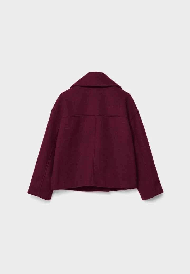 Faye | Cropped Jacket Taupe Wool-Blend Double-Breasted for Women