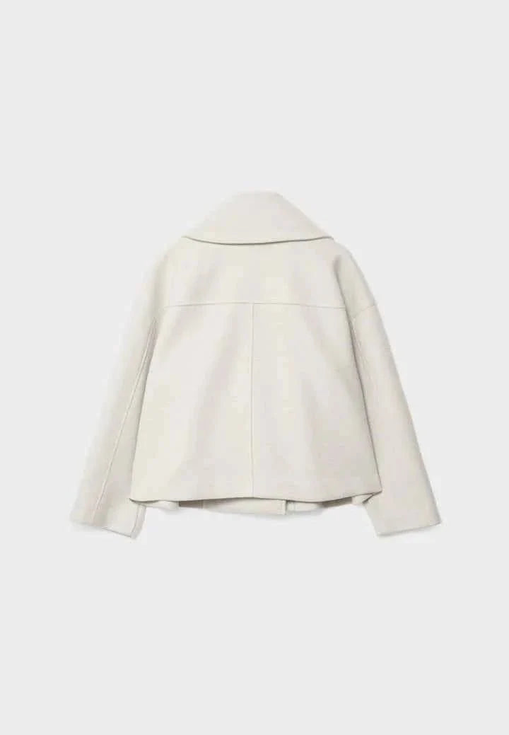 Faye | Cropped Jacket Taupe Wool-Blend Double-Breasted for Women