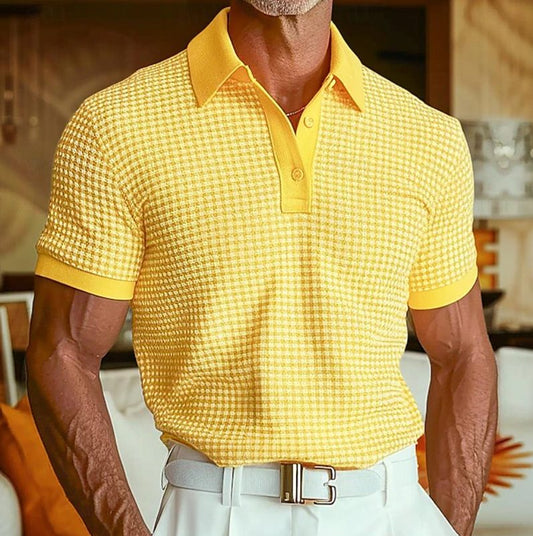 Percival | Polo Shirt Yellow Waffle Knit Short Sleeve for Men