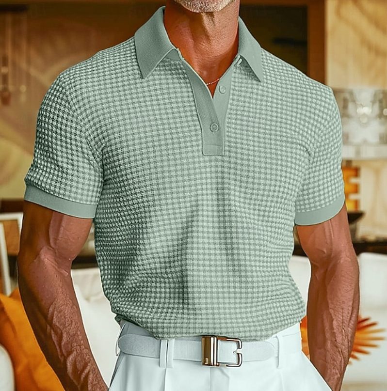 Percival | Polo Shirt Yellow Waffle Knit Short Sleeve for Men