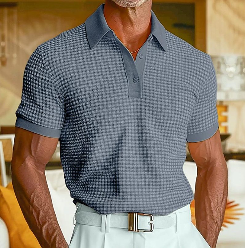 Percival | Polo Shirt Yellow Waffle Knit Short Sleeve for Men