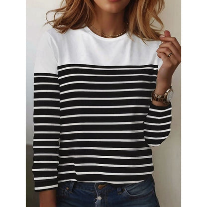 Thomasina | Long Sleeve Top Navy White Striped Crew Neck for Women