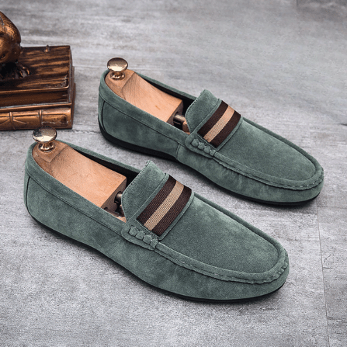 Tristram | Loafers Sage Green Suede Buckle Slip-On for Men