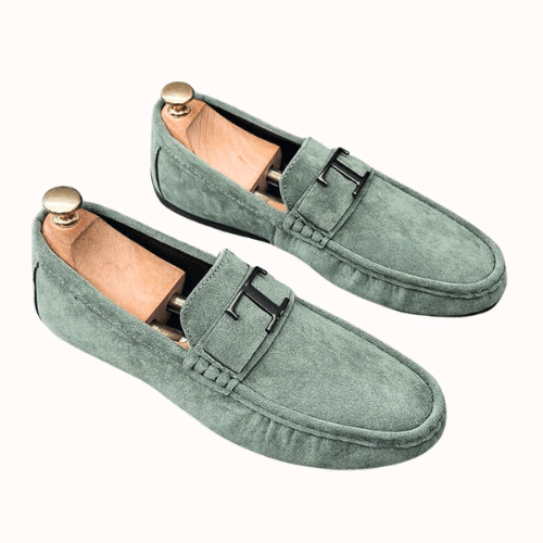 Tristram | Loafers Sage Green Suede Buckle Slip-On for Men