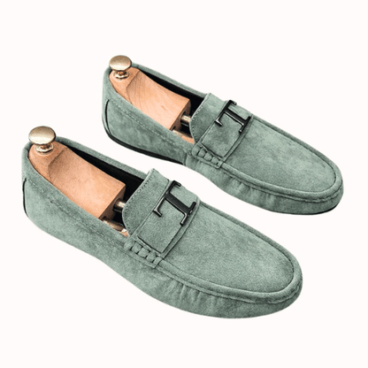 Tristram | Loafers Sage Green Suede Buckle Slip-On for Men
