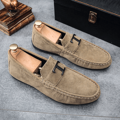 Tristram | Loafers Sage Green Suede Buckle Slip-On for Men