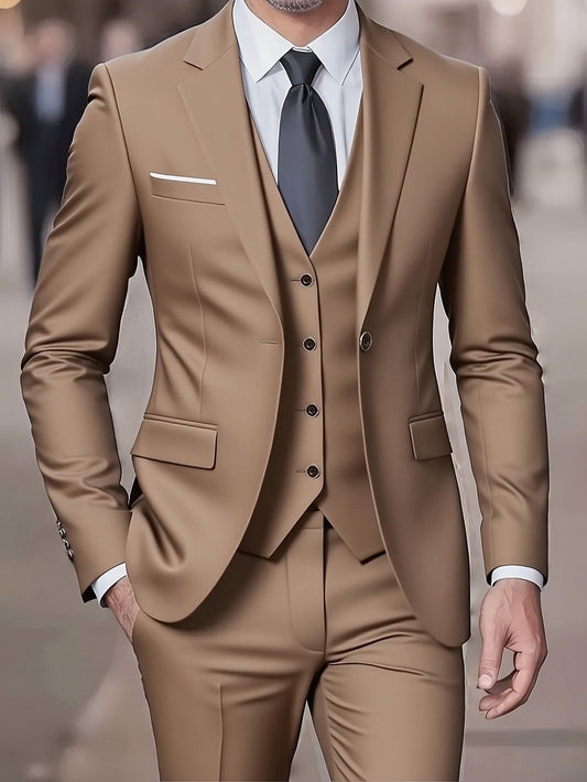Cornelius | Three-Piece Suit Camel Slim Fit Double-Breasted for Men